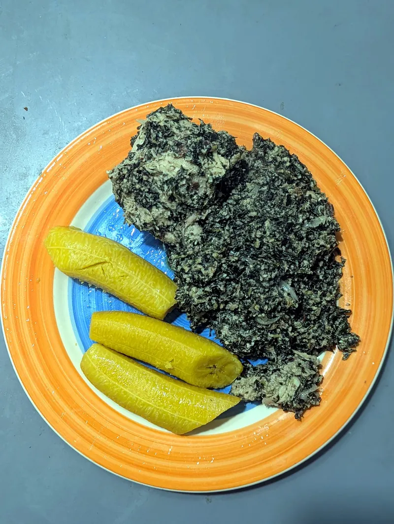Ndole with ripe plantains, the Sawa dish of Douala
