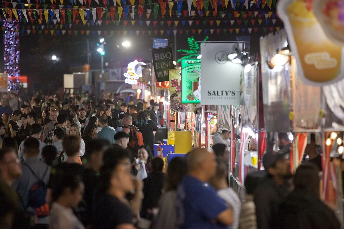Stalls and crowds at the Richmond Night Market