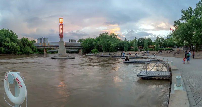 The Forks on the Red River at dusk, Winnipeg