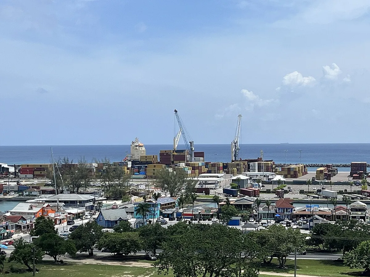 The seafood shacks of Arawak Cay, Nassau, seen from Fort Charlotte