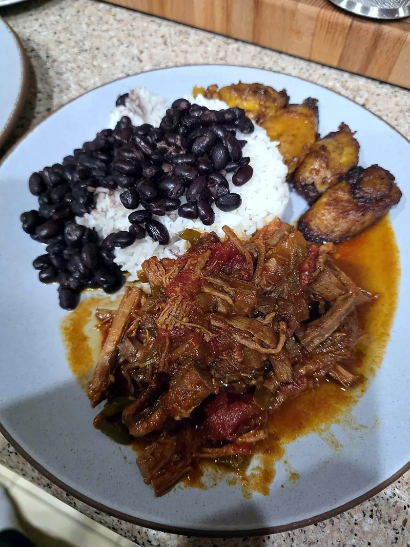 Ropa vieja with black beans and rice, Cuba