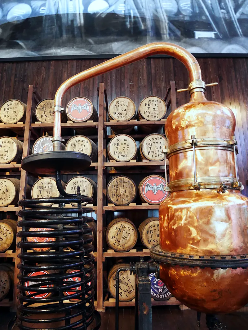 Copper pot still at a rum distillery