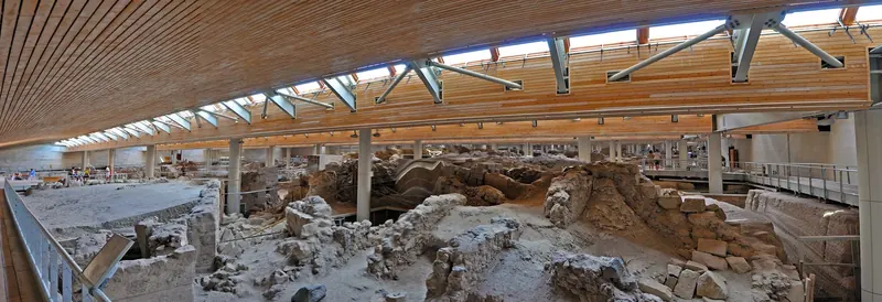 The excavated Minoan city of Akrotiri under its shelter, Santorini