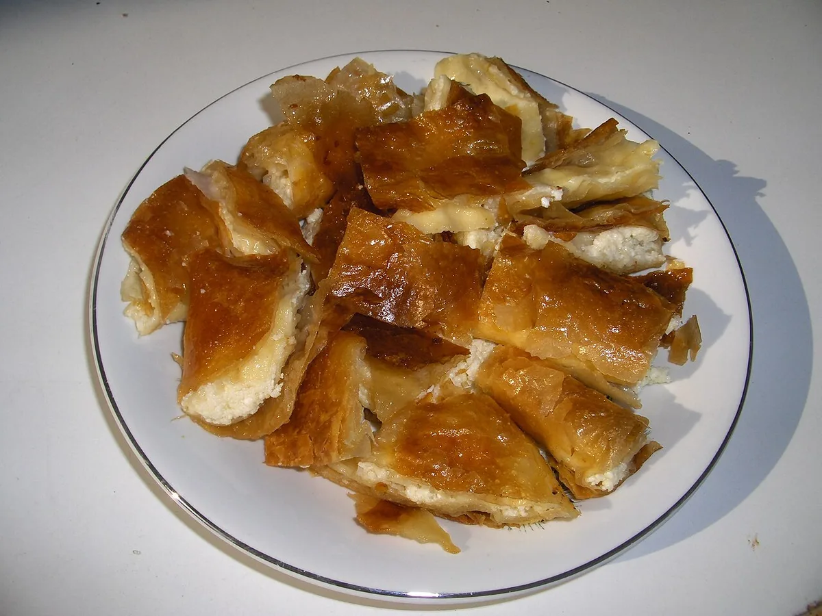 Bougatsa, sliced on the plate: the north's morning pie