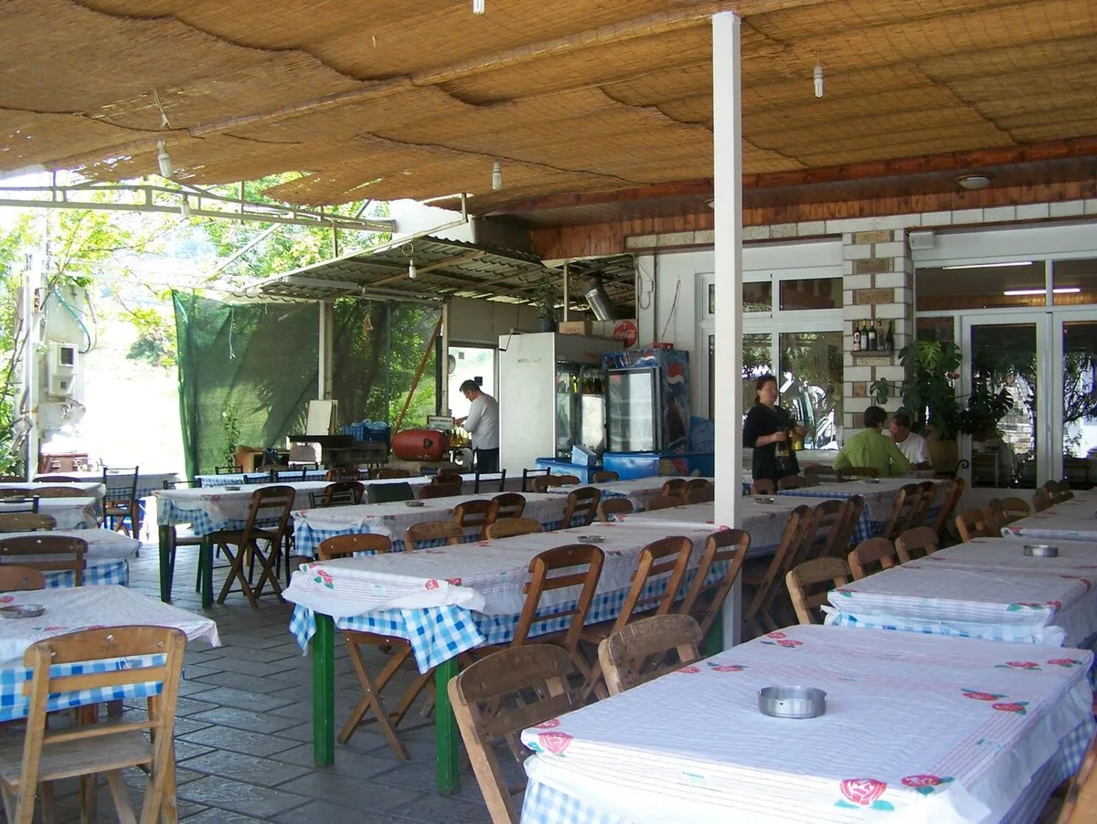 A village taverna terrace in Embonas, Rhodes' wine village