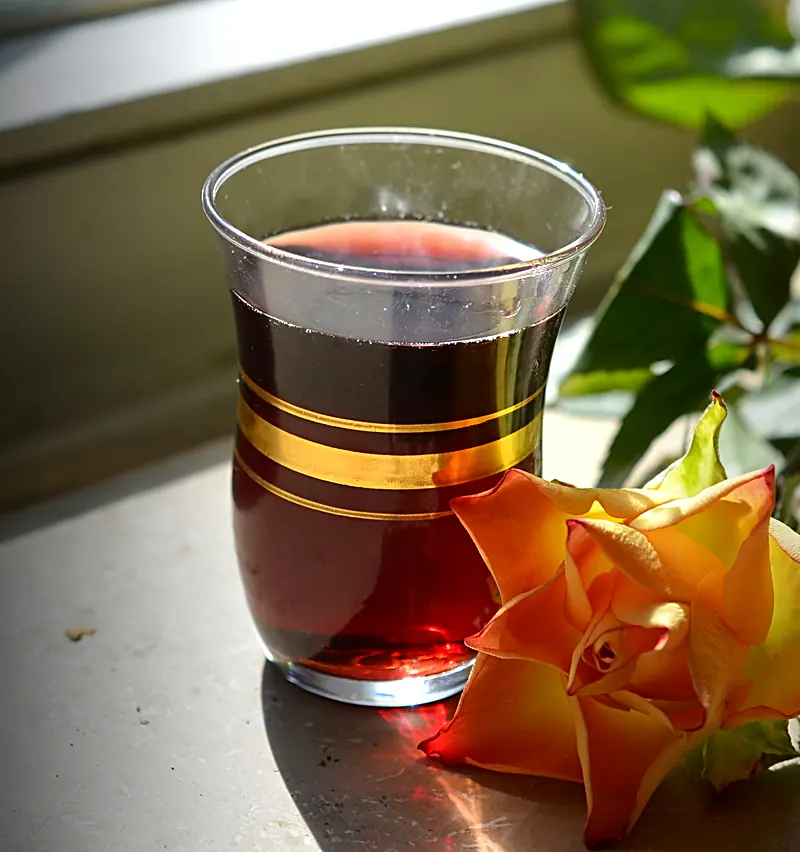 A glass of Mavrodafni, the sweet red wine of Patras