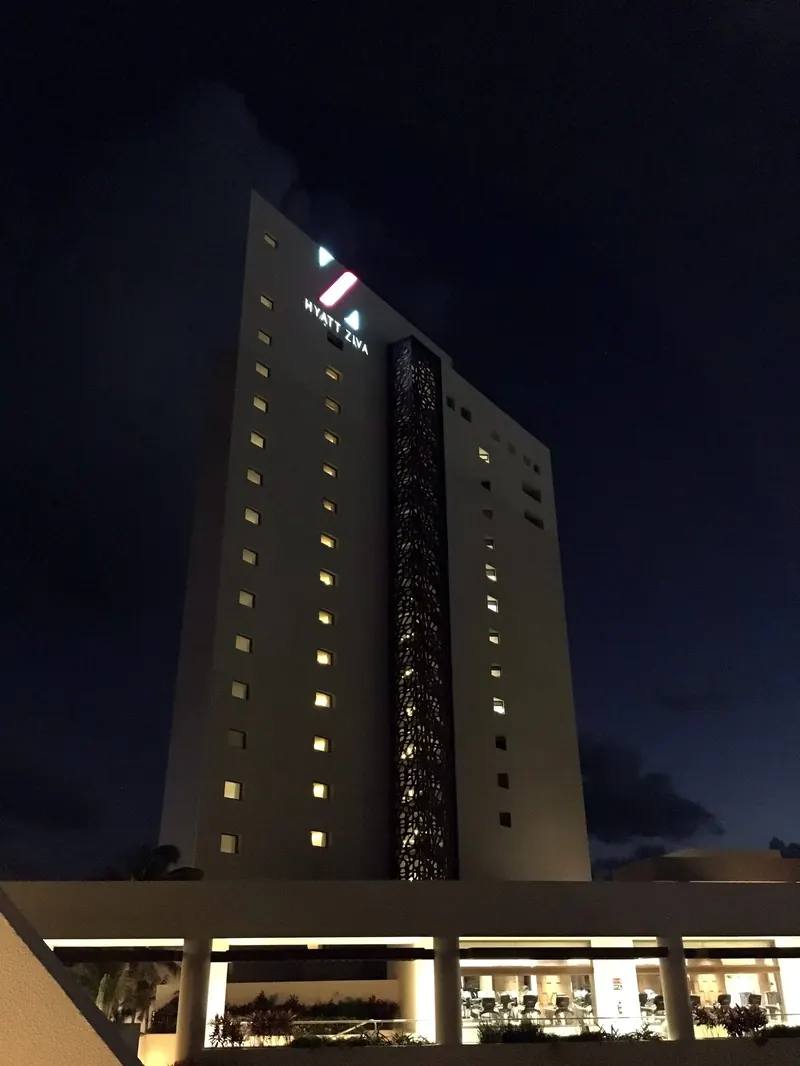 The Hyatt Ziva Cancún at night