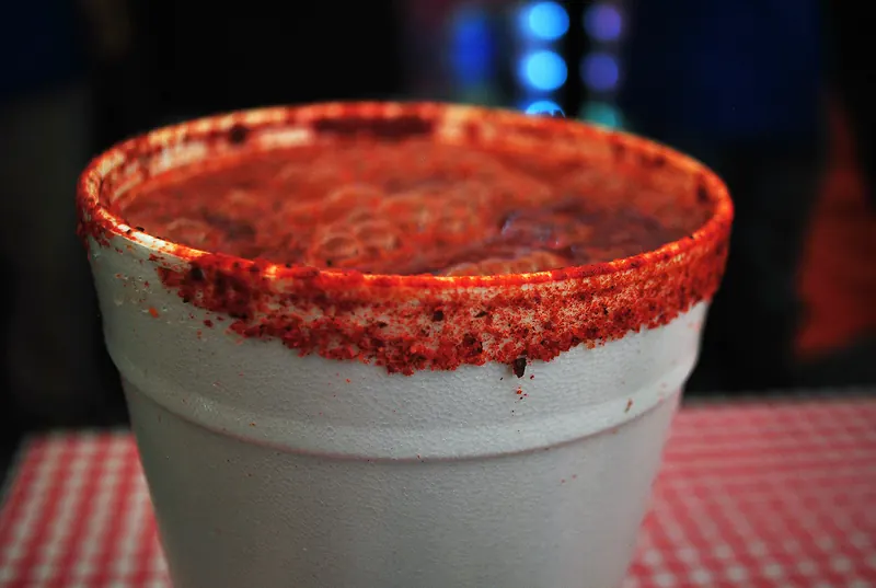 A michelada with chile-salt rim