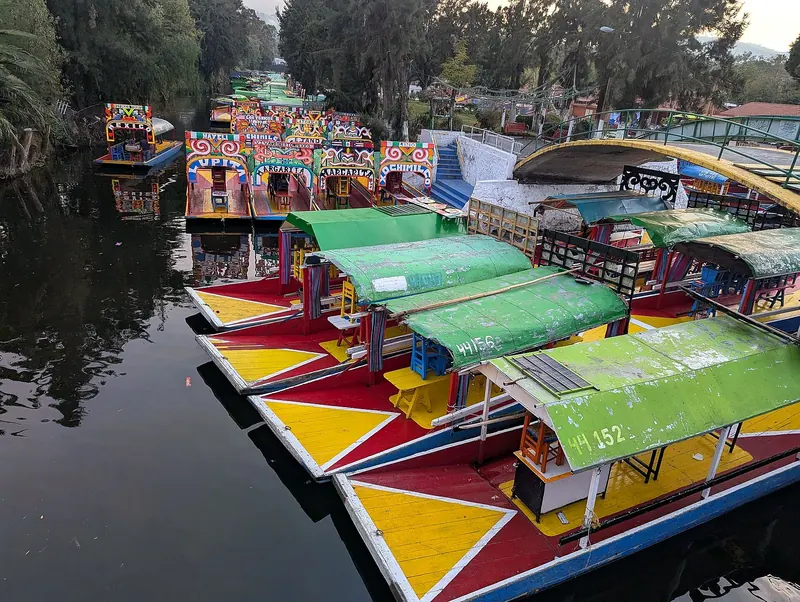 Trajineras on the canals of Xochimilco, Mexico City