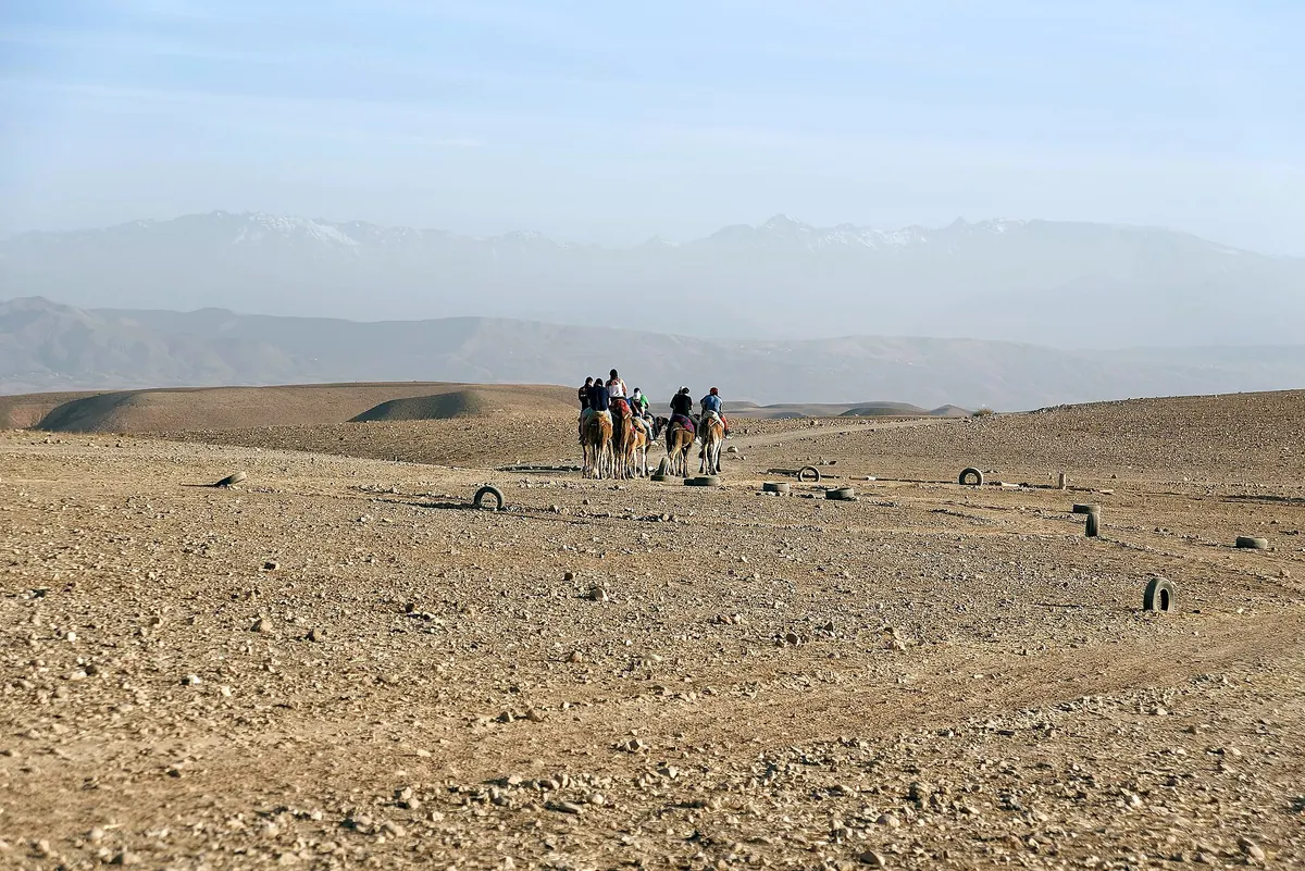 The High Atlas rising behind the Agafay desert