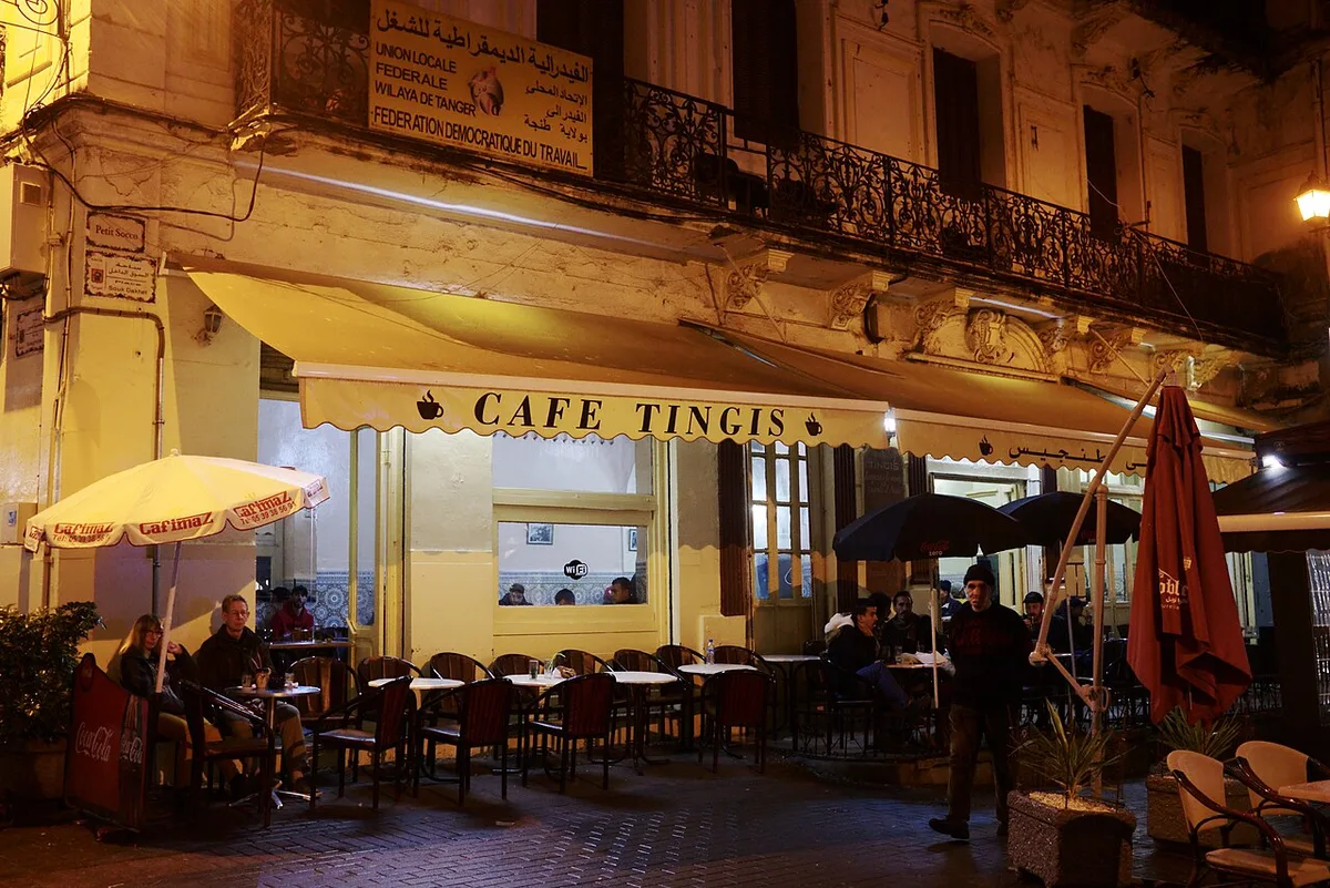 Café Tingis on Petit Socco, Tangier, at night