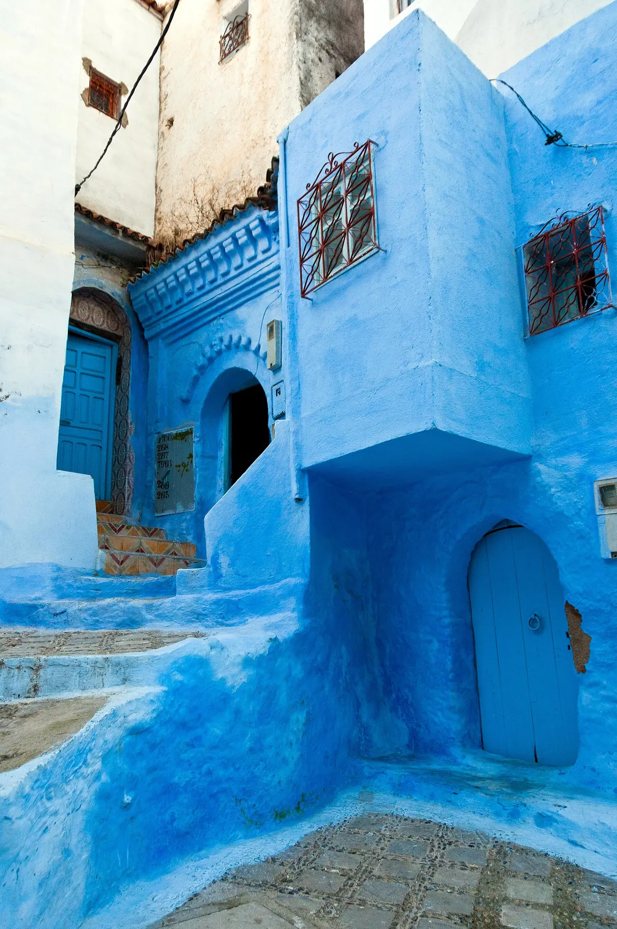 A blue-painted street in Chefchaouen's medina