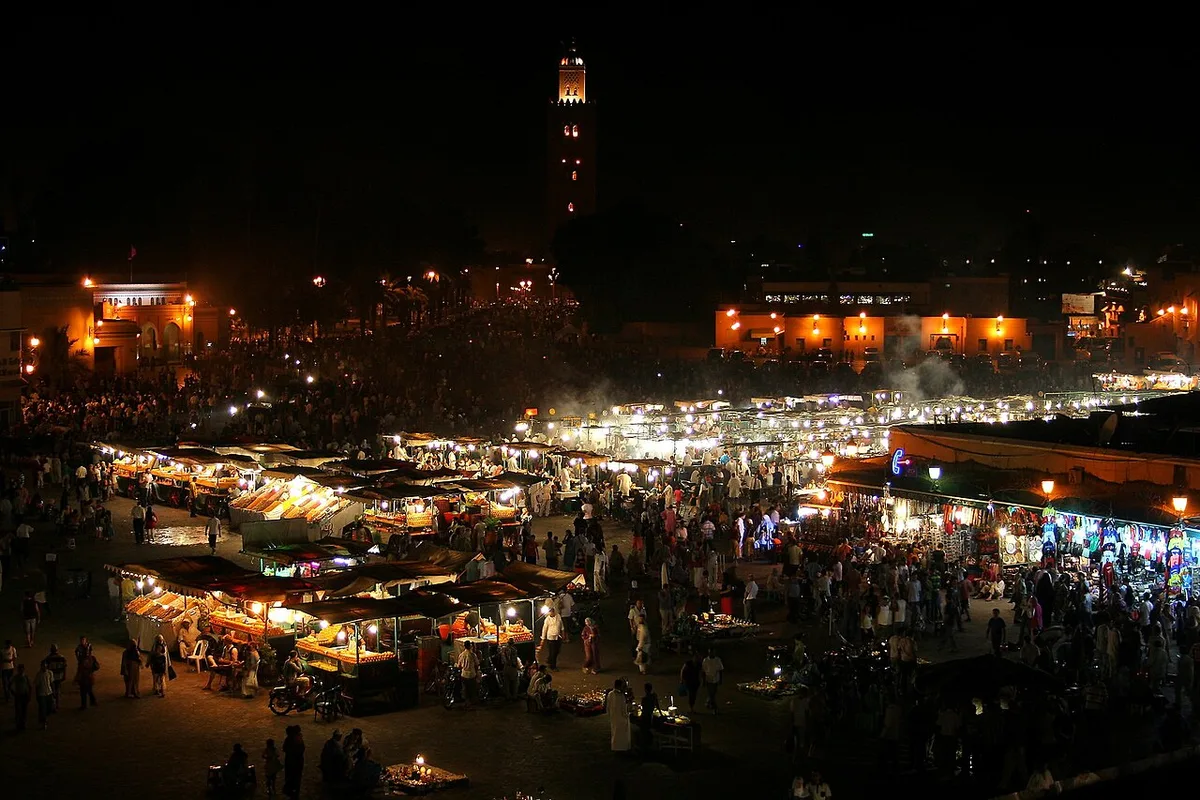Jemaa el-Fnaa's food stalls at night, Marrakech