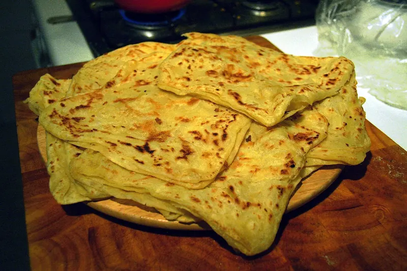 Homemade rghaif, the flaky griddle bread known as msemen