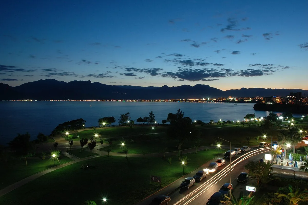 The cliff-top promenade above the bay at dusk, Antalya