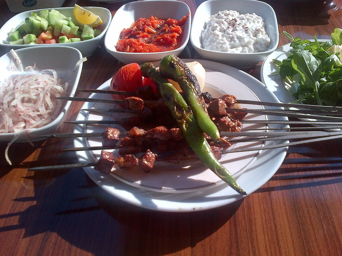 Ciğer kebab: grilled liver skewers with onion salad