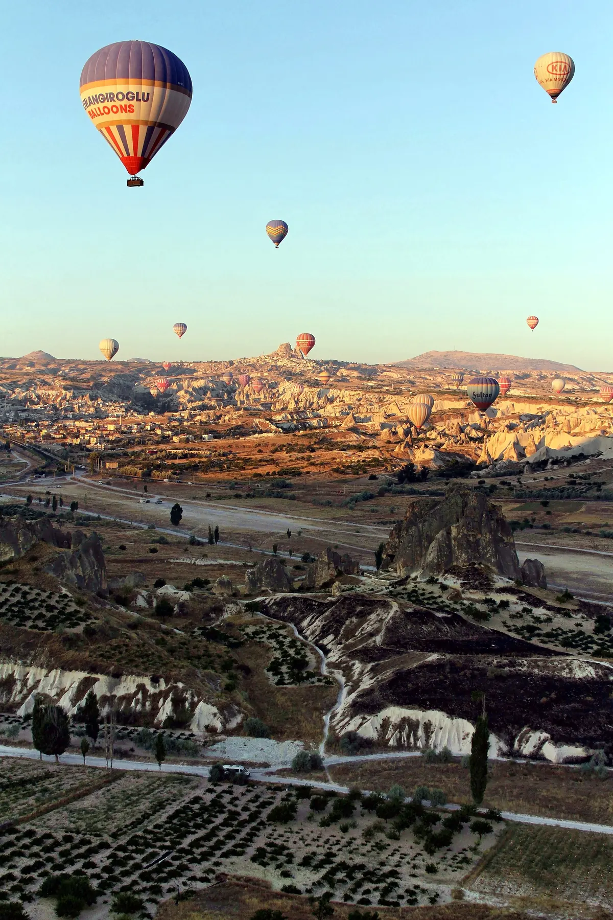 Hot air balloons over Göreme, Cappadocia, at sunrise