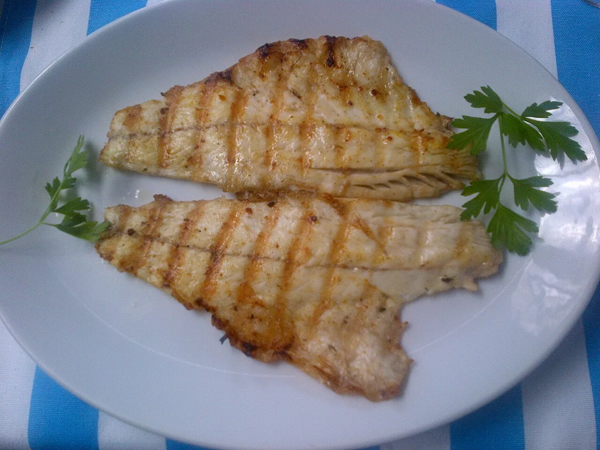 Grilled sea bass (levrek) on the plate