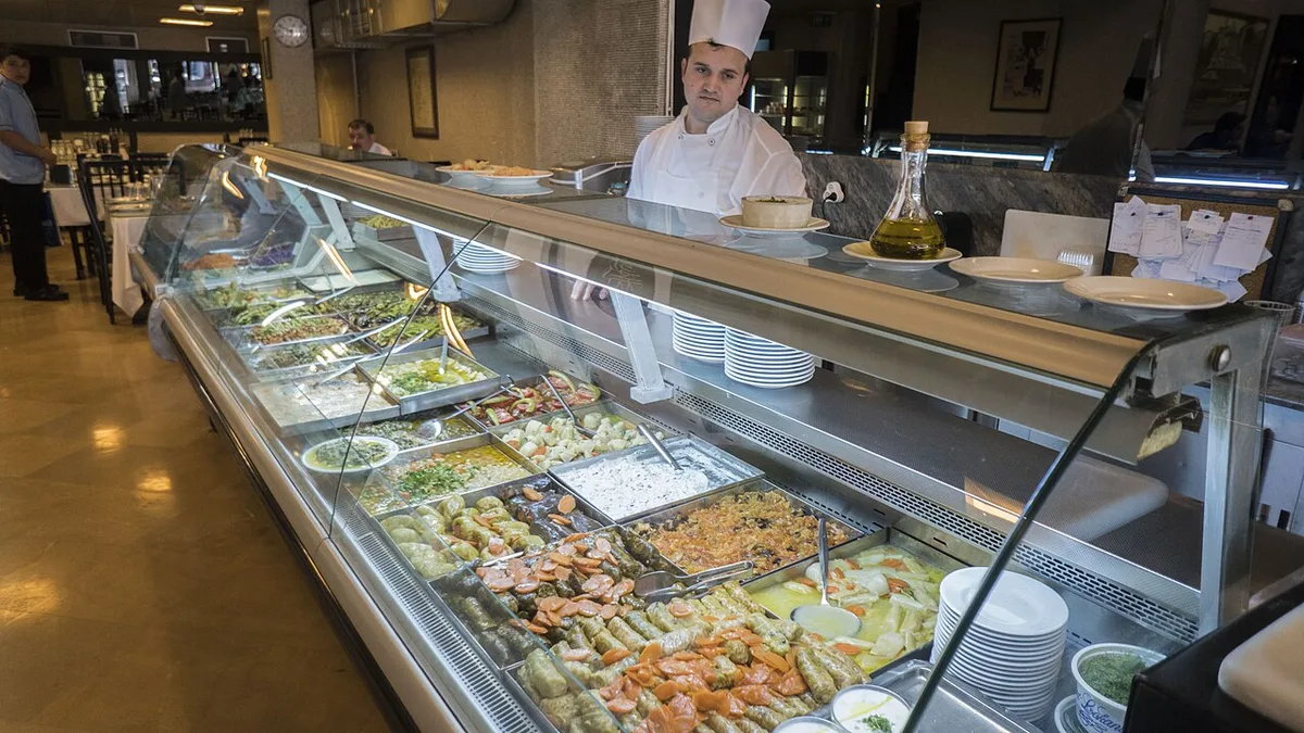Inside Kanaat Lokantası, Üsküdar: the lokanta's display counter