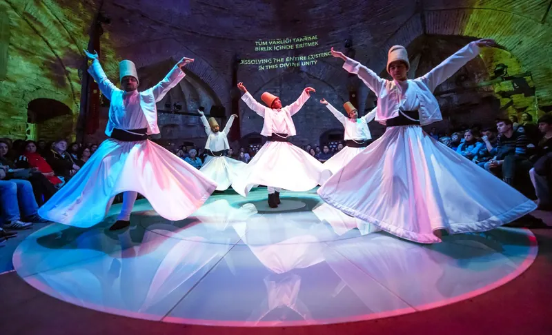 Whirling dervishes performing the Sema ceremony at Hodjapasha, Istanbul