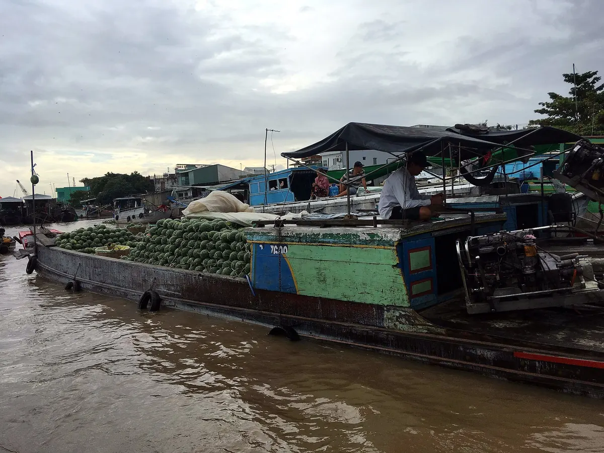 A watermelon boat at the Cai Rang floating market, Can Tho