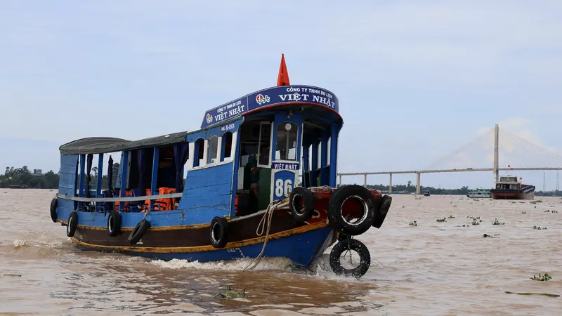 A ferry crossing the Mekong River at My Tho