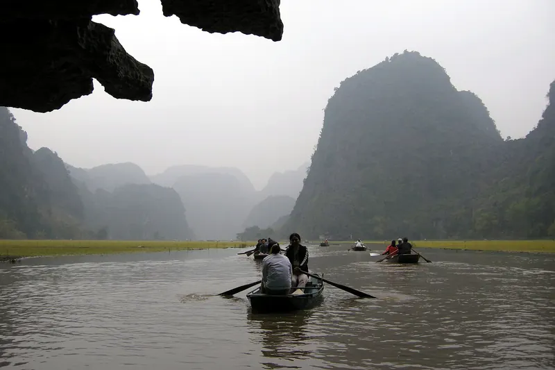 The Trang An river winding through limestone karsts, Ninh Binh