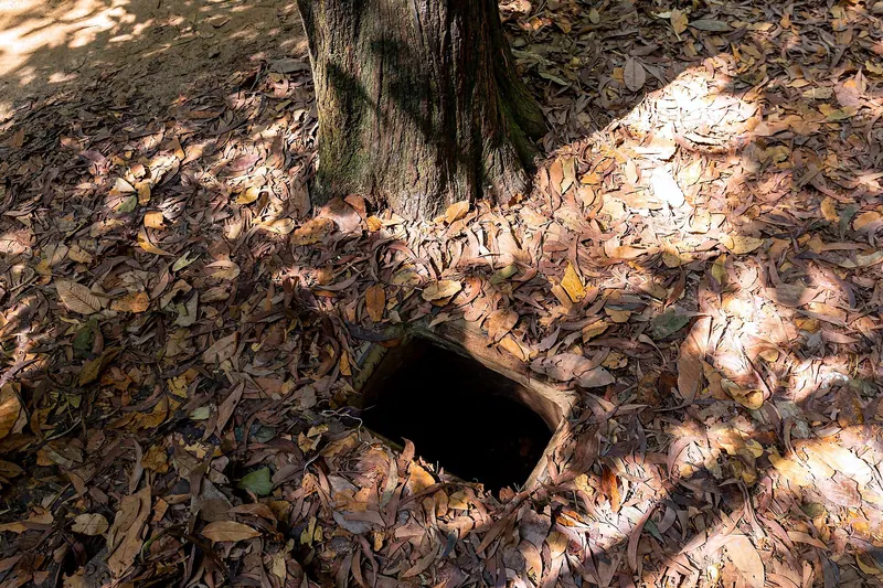 A concealed tunnel entrance at Cu Chi